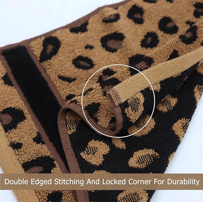 COTTON CRAFT Wash Cloth - Set of 12 Animal Print Safari Decorative Washcloth - 100% Cotton Jacquard Bathroom Face Towel Set - Super Soft Quick Dry Absorbent Luxury Guest Towel - Easy Care - 12 x 12