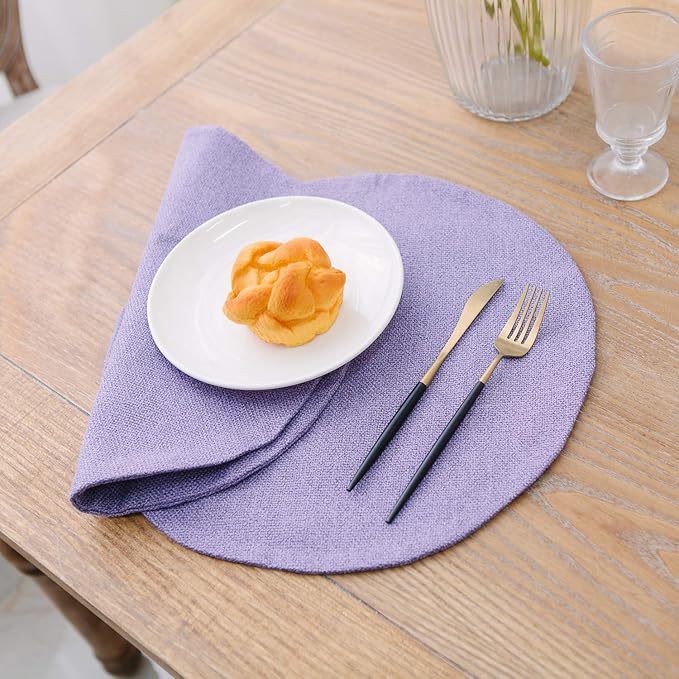 Set of 4 Round Placemat 15 Inch Soft Linen eco-Friendly Fabric Handcrafted Machine Washable Indoor & Outdoor Tablemat Lilac