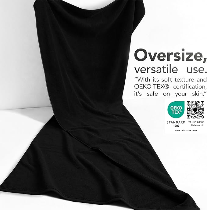 American Soft Linen 100% Cotton 600 GSM Turkish 40x80 Oversized Bath Towel Sheet, Extra Large Adult Towels for Bathroom, Black Bath Sheet
