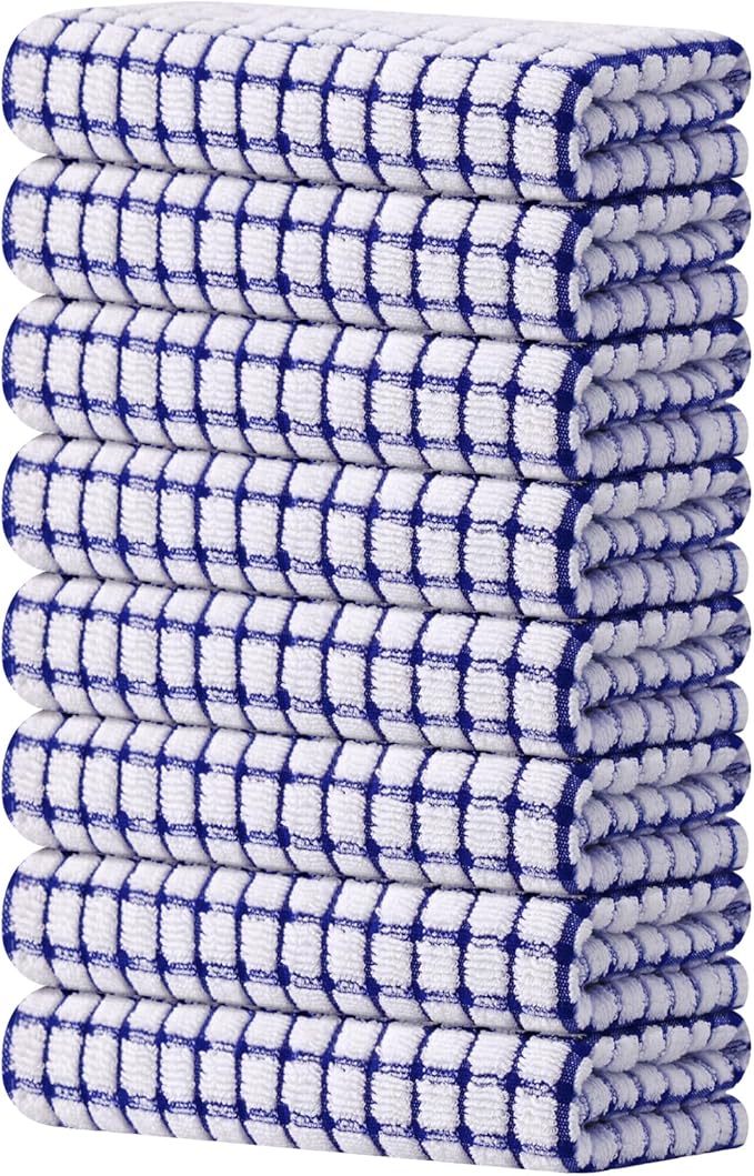 Kitinjoy Cotton 8 Pack Terry Kitchen Towels, 16 x 25 Inches Super Soft and Absorbent Dish Towels, Quick Drying Hand Towels for Kitchen Drying, Blue