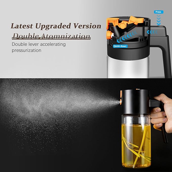 Glass 2 In 1 Olive Oil Dispenser Bottle for Kitchen Gadgets, Olive Oil Sprayer for Cooking 17.2oz/511ml (Transparent)