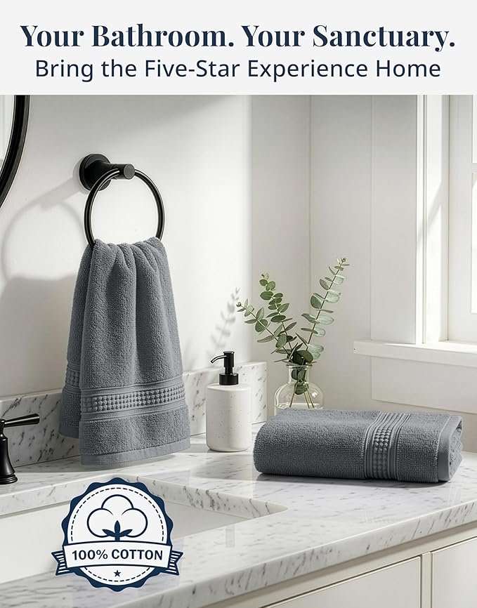 LANE LINEN Hand Towels for Bathroom - 4 Pack (16" x 28"), 100% Cotton Face Towel Set - Soft, Fade & Shrink Resistant - Hotel & Spa Inspired Hand Towels for Bathroom for Modern Family Homes - Cool Grey