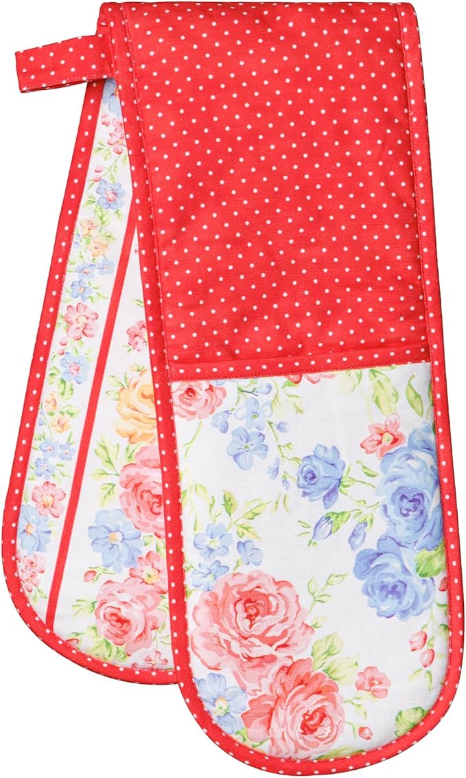 Maison d' Hermine Double Oven Mitts 100% Cotton 7"x35" Double Oven Mitt Heat Resistant BBQ Cooking Gloves with Loop Baking Grilling Gifts for Mothers Day Spring Summer (Vintage Floral)