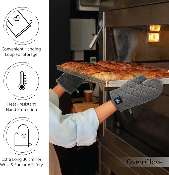 Encasa XO Kitchen and Dish Towels - Oven Mitts - Pot Holder Set of 12 Pc - Pure Cotton - Dishcloths Grey Combo