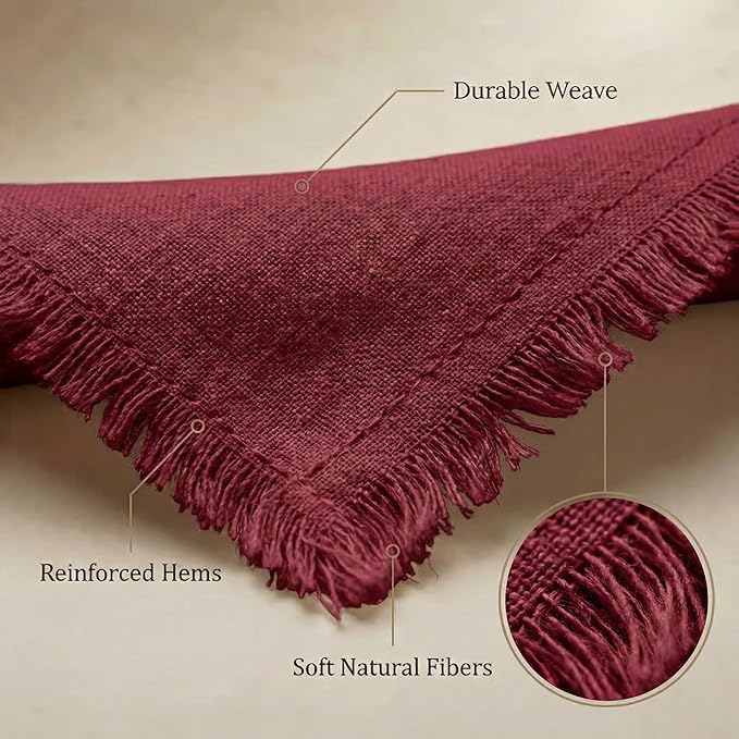ACCENTHOME Burgundy Cotton Linen Napkin Set of 6 18x18 inch Dinner Napkins - Washable Soft Premium Hotel Quality Reusable Napkins Perfect Table Napkins for Family Dinners, Weddings & Everyday Use
