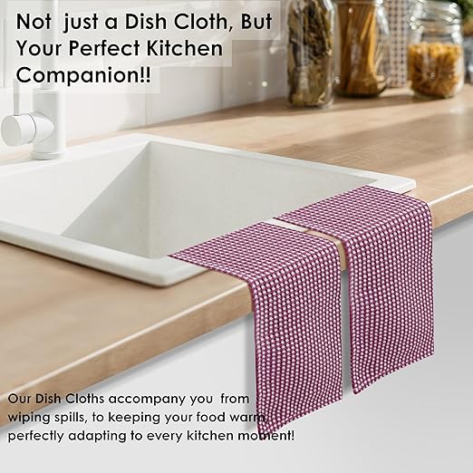 Dual Tone Waffle Weave Dish Cloth, 12 Pack, 100% Cotton, 12"x12", Super Absorbent, Fast Drying Reversible Dishcloth Set, Washcloth, Dish Rags, Soft for Cleaning, Durable, Burgundy