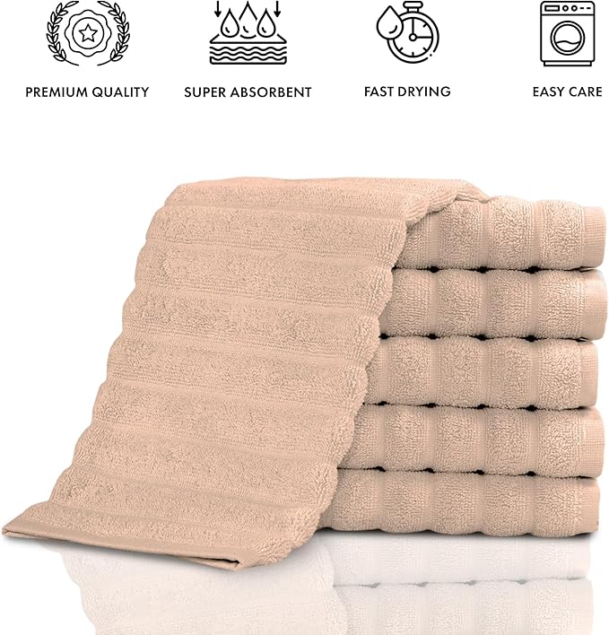 Classic Turkish Towels CTT Luxurious 100% Turkish Cotton Washcloths 6 Pack, Highly Absorbent & Quick Dry, Face Towels Wash Cloths for Hotel, Spa & Gym | 13"x13" (Almond Beige)