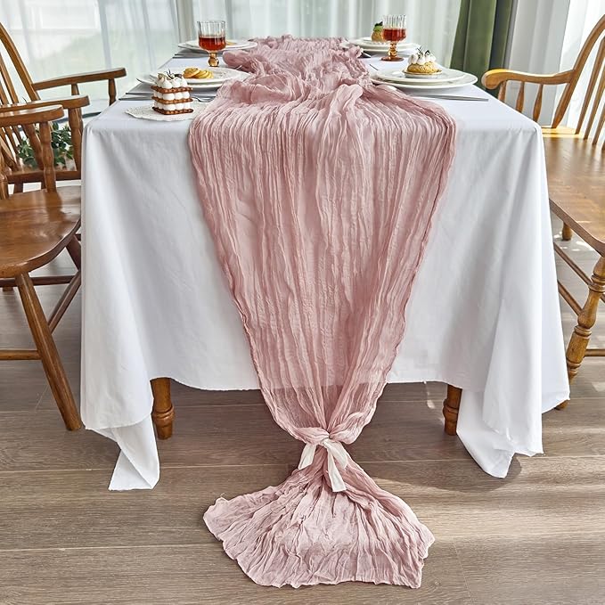 IVAPUPU 6 Pcs Cheesecloth Table Runner - 10ft Dusty Pink Spring Boho Gauze Cheese Cloth Table Runners for Baby Shower Decorations Wedding Party Summer Garden Farmhouse Decor