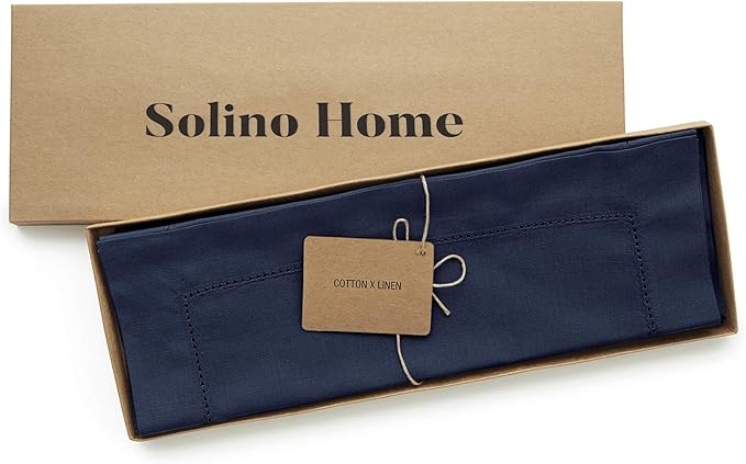 Solino Home Navy Blue Placemats Set of 4 - Cotton Linen Hemstitch Placemats 14 x 19 Inch for Spring, Summer, Mothers Day, Memorial Day