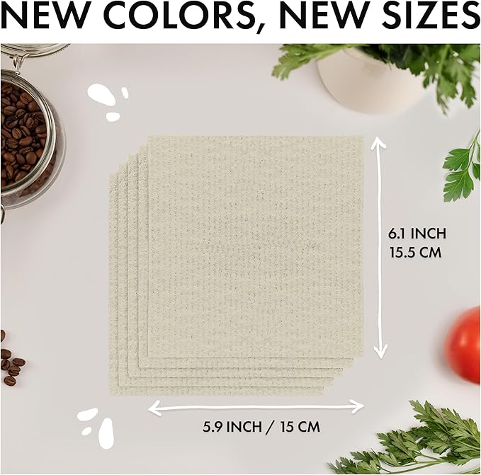 SUPERSCANDI 5 Pack Swedish Dishcloths for Kitchen - 100% Biodegradable & Compostable | Reusable Paper Towels Washable, Food-Safe & Without Plastic - Dish Rags Suitable for Any Surface | Premium, Sand