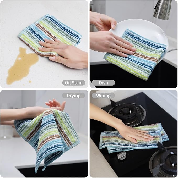 Oeleky Kitchen Dishcloths for Washing Dishes, Ultra Absorbent Dish Rags, Cotton Cleaning Cloths Pack of 16, 12x12 Inches (Mix-1, 12x12 inch)