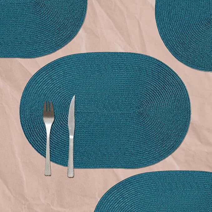 AHHFSMEI Placemats Set of 8 for Dining Table Washable Woven Non-Slip 18x12 inches Placemat Heat-Resistant Durable Table Mats for Dining Table Easy to Clean (Oval Blue, 8)
