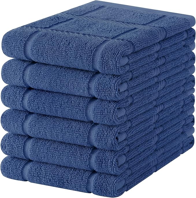 Homaxy Premium Kitchen Towels 18"x28", 6 Pack Large Cotton 380 GSM Dish Towels, Soft and Absorbent Kitchen Hand Towels with Terry Grid Design, Utility Tea Towel Set with Hanging Loop, Navy Blue