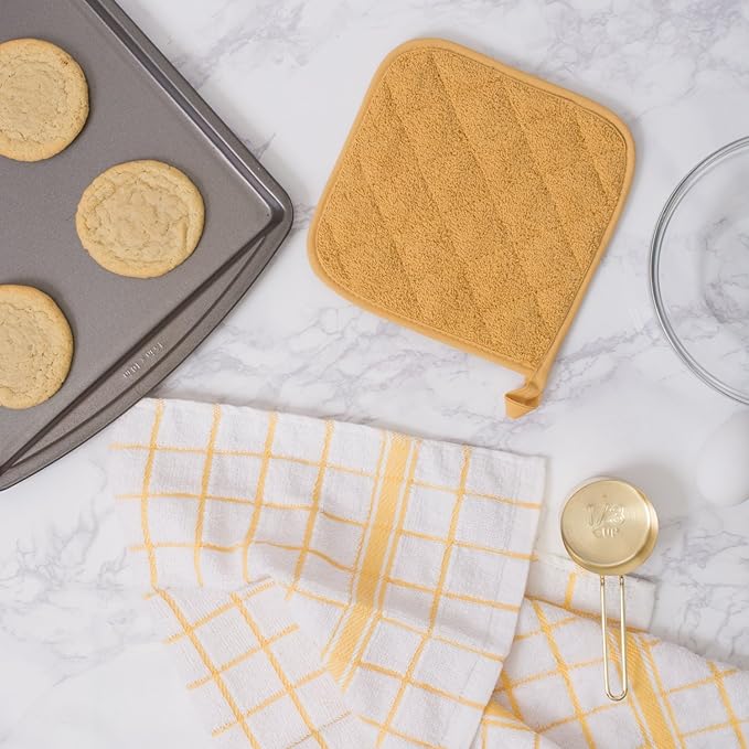 DII Basic Terry Collection Quilted 100% Cotton, Potholder, Mustard, 3 Piece