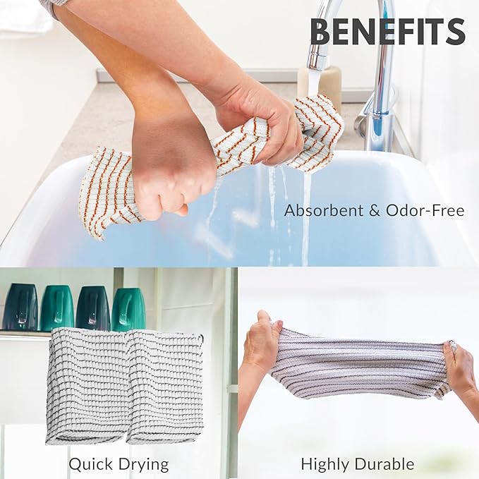 World's Best Kitchen Dish Cloths - Set of 6 Assorted Dishcloths for Washing Dishes - Absorbent Poly Cotton Waffle Weave Dish Rags, Made in USA