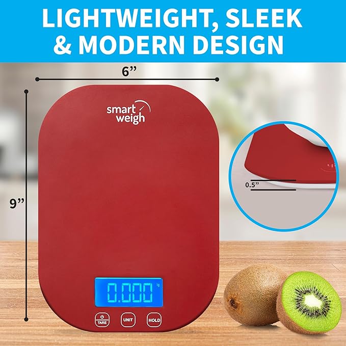 Smart Weigh Red Digital Kitchen Scale for Cooking, Weight Loss, Calorie Tracking, Baking, Food Portion Control, and Meal Prep - Accurate Measurements in Grams and Ounces