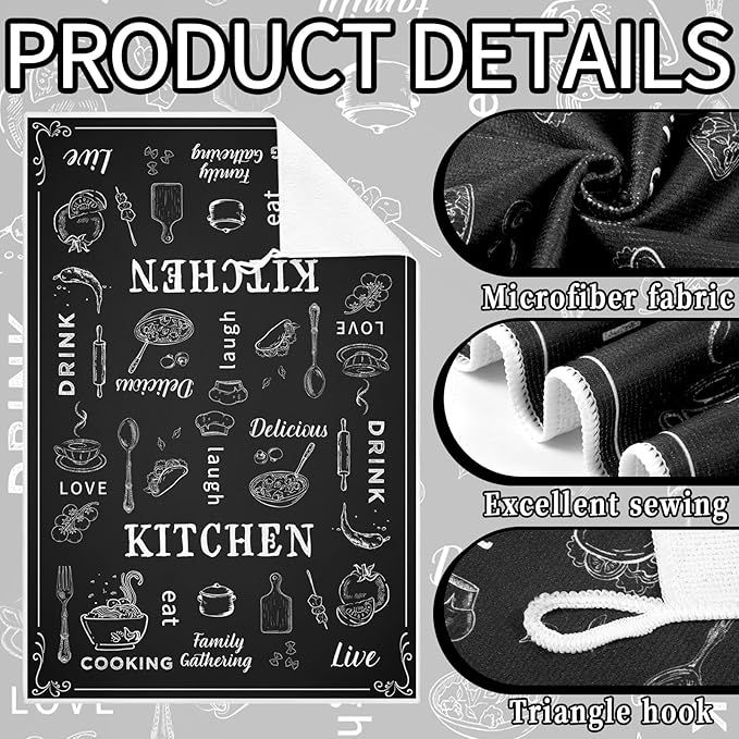Bencailor 6 Pcs Home Kitchen Towels Decorative Sets Dish Towels Absorbent Fast Drying Hand Tea Vintage Hanging Reusable Cleaning Dishcloths for Cooking Farmhouse Bathroom Accessory