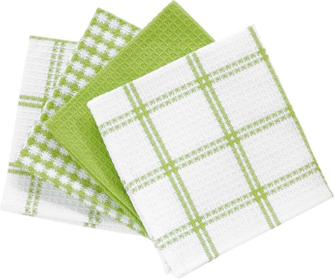 T-Fal Premium Waffle Dish Cloths: Highly Absorbent, Super Soft Long Lasting - 100% Cotton, 12"x13" Towel for Cleaning & Drying, (4-Pack), Green
