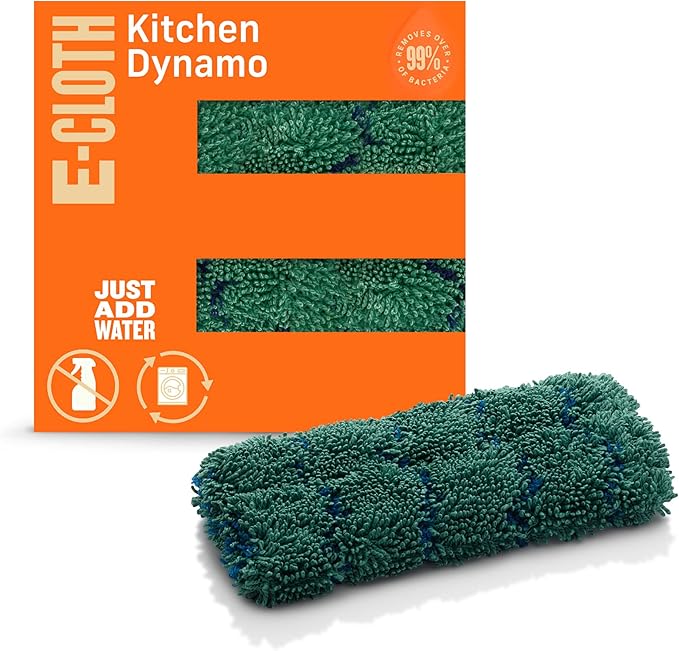 E-Cloth Kitchen Dynamo, Premium Microfiber Non-Scratch Kitchen Dish Scrubber Sponge, Ideal for Dish, Sink and Countertop Cleaning, 100 Wash Guarantee, Green, 1 Pack