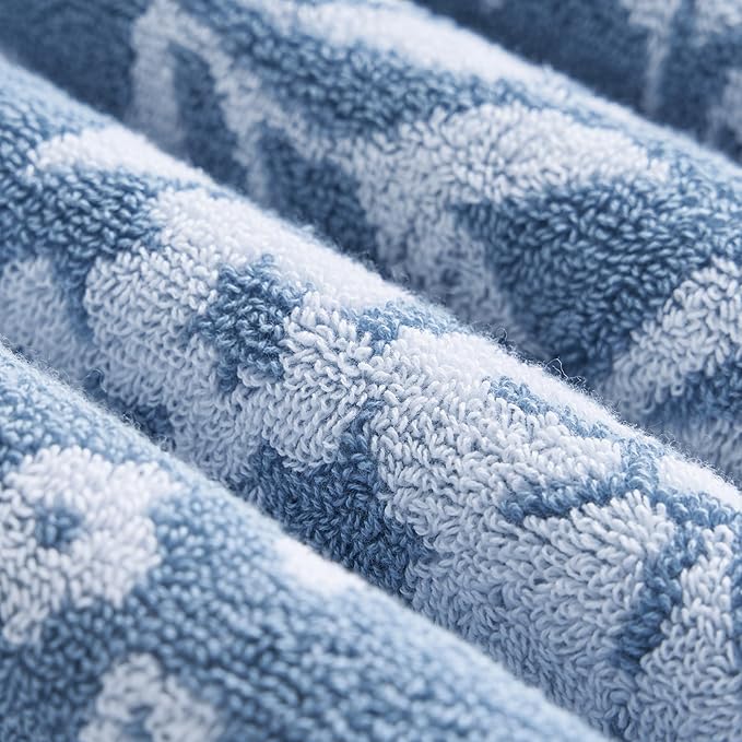 Lucky Brand Folk Floral 6 Piece Bath Towel Set - (2) Bath Towels, (2) Hand Towels, and (2) Washcloths - Dusty Blue Premium Bathroom Towel Set