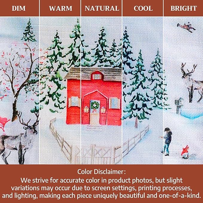 Maison d' Hermine Double Oven Mitt (7" x 35") 100% Cotton Heat Resistant BBQ Cooking Gloves with Loop for Thanksgiving Christmas Decorations Baking Cooking Barbeque Handling Hot Pan (Rural Christmas)