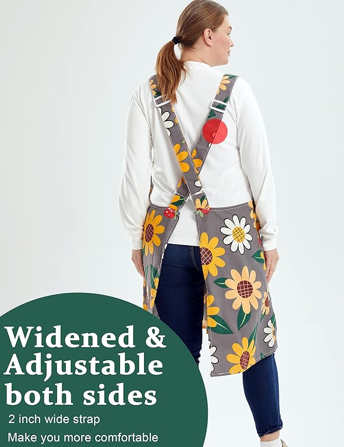 Big Plus Size Aprons for Women with Pockets Cotton Linen Baking Kitchen Cooking