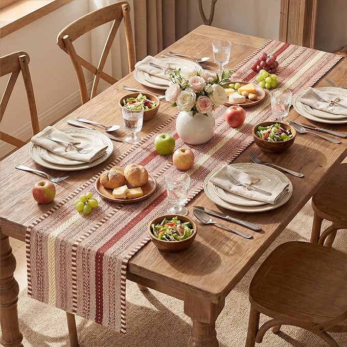 Artoid Mode Red Farmhouse Woven Table Runner, Seasonal Holiday Rustic Kitchen Dining Table Decoration for Home Party Decor 12x72 Inch