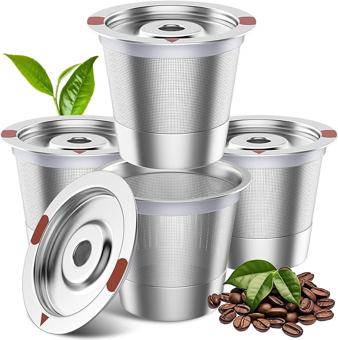 Reusable K Cups for Keurig, Stainless Steel Refillable Coffee Pods Metal K Cup Reusable Coffee Filter for Keurig1.0 & 2.0 K-Classic K-Elite K-Express K-Mini, BPA Free Permanent Coffee Filter(4 pack)