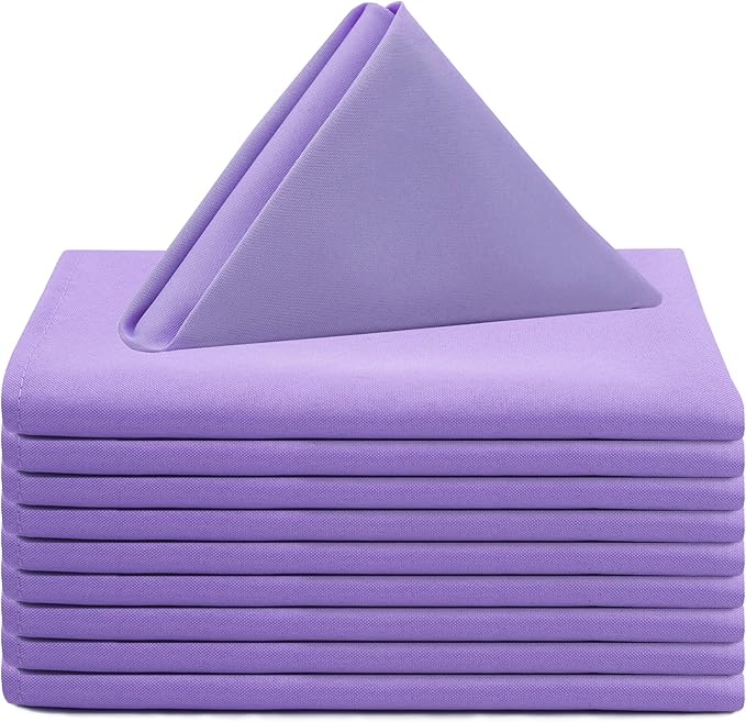 Your Chair Covers Cloth Polyester Napkins, 20 x 20 Inch, Washable Dinner Fabric Linen Napkins with Hemmed Edges for Restaurant, Wedding and Holiday Pack of 10 (Lavender)