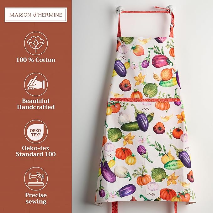 Maison d' Hermine 100% Cotton Apron for women with Pocket Kitchen Chef Apron for Men Cooking Mothers Day Gifts