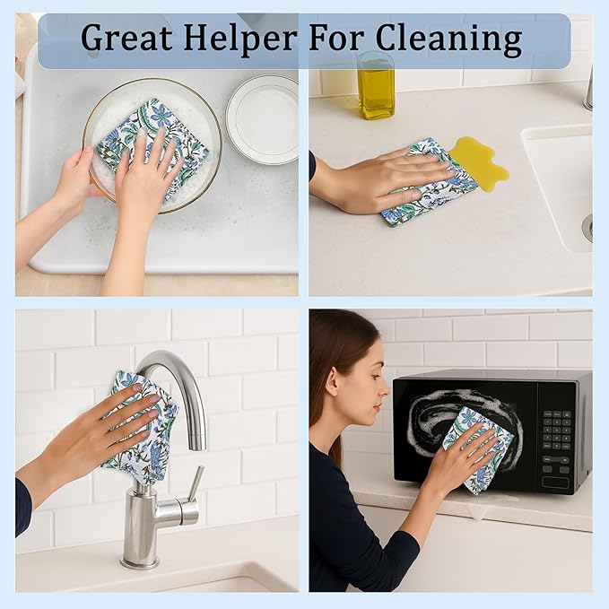 Ridhi Columbia Blue Hand Block Print Cotton Waffle Dish Cloth Set of 6-12x12 Inch Super Absorbent, Soft, Reusable Kitchen Towels for Dish Drying Cleaning, Ideal for Spring, Easter, Valentine