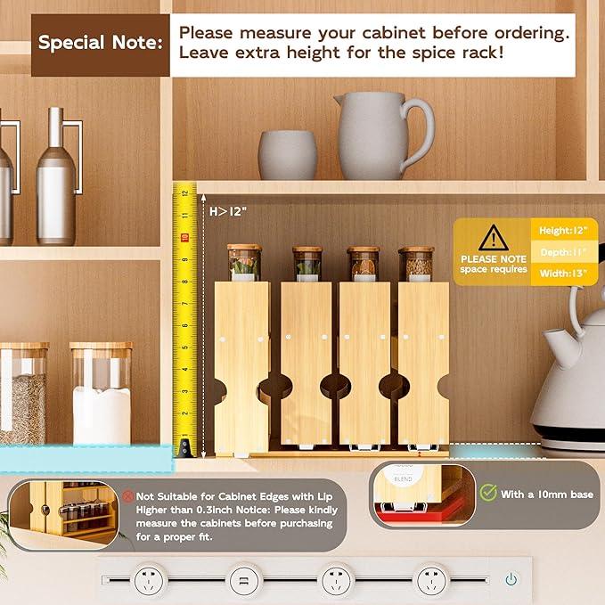 Jolitac Bamboo Pull Out Spice Rack for Cabinet, Slide Out Drawers, Space-Saving Seasoning Kitchen Pantry Sliding Vertical Organization, Easy to Install, 6" Wide, 2 Drawers(1.85" Wide), 2-Tier