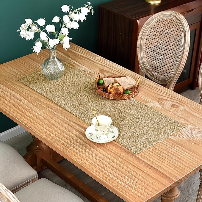 Farmhouse Rustic Faux Linen Table Runner Neutral Coffee Table Runners Double Layer Reversible Rectangle Runners for Daily Use Kitchen Dining Banquet Holiday 13x36 Inch