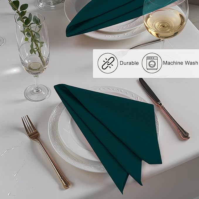 Ruvanti Linen Napkins Set of 12, 18x18 Cloth Napkins, Cotton Linen Blend Napkins Cloth Washable, Soft, Reusable Dinner Napkins for Wedding, Parties, Christmas, Thanksgiving, Everyday Use - Teal