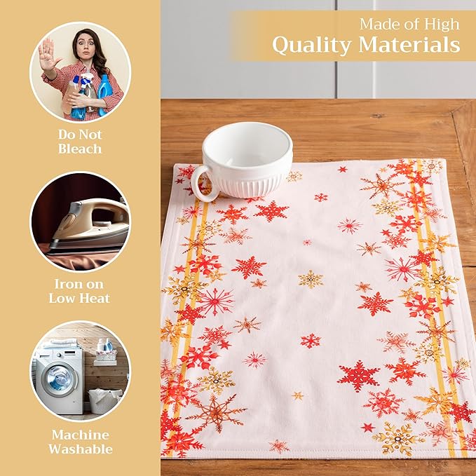Maison d' Hermine Placemats Set of 4 100% Cotton Washable Cloth Place Mats, Reusable Table Mats for Thanksgiving Christmas Decorations Kitchen Dining Party Wedding Restaurant (Crystal Star, 13" x 19")