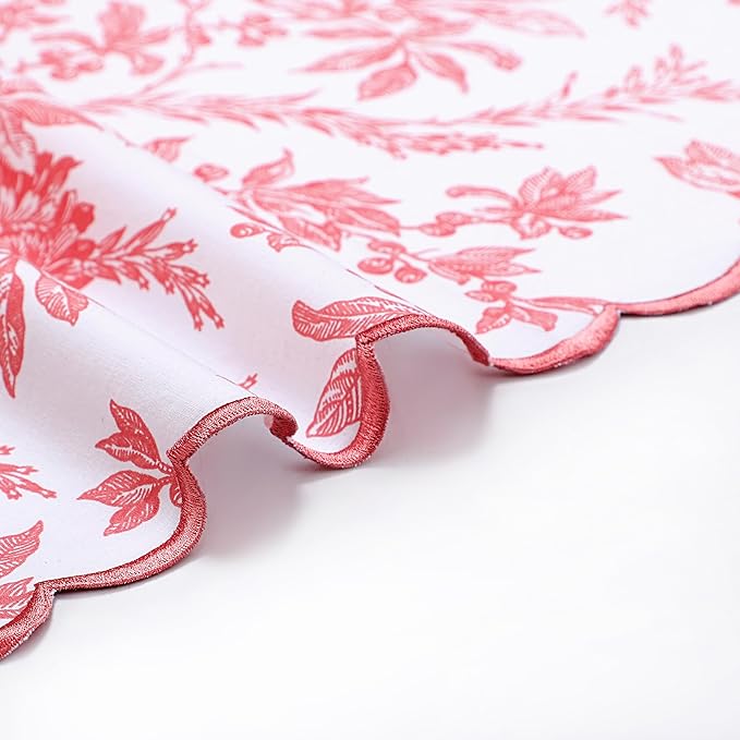 Ridhi Hand Block Print Peach Coral 18" x 18" (Set of 4) Embroidery Table Napkins Reusable Cotton Dinner Napkins for Weddings, Parties, Everyday Dining Gift for Spring, Easter, Valentine
