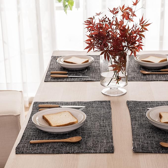 Kevin Textile Halloween Table Mats Set of 4 Heat Resistant Washable Placemats for Parties Buffet Dinner, 13 x 19 inches, Black