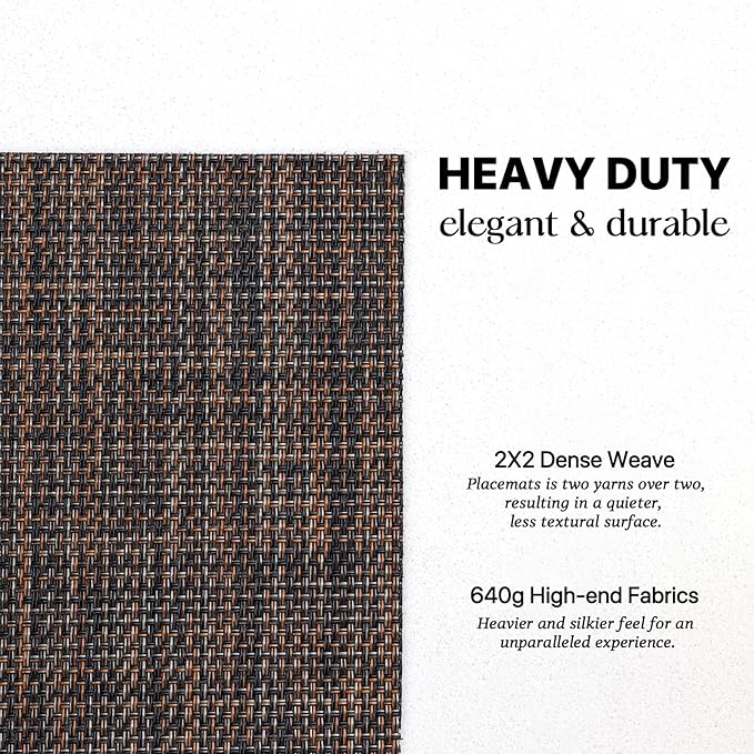 LEXMORE Placemats Set of 6 Vinyl/Plastic Woven Place Mats for Kitchen Table Indoor/Outdoor Washable Placemat Wipeable Dining Table Mats(Black/Brown)