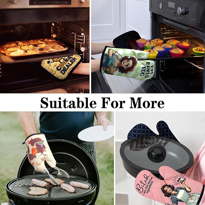 Cute Cat Oven Mitts and Pot Holders Set of 3, More Spaghetti Less Upsetti, Heat Resistant Non-Slip Kitchen Mitts Hot Pads, Spaghetti Lovers Gifts, Housewarming Gifts for Hostess Chef Friend