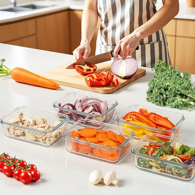 5 Pack 25oz Glass Meal Prep Containers with Air Vent Lids, Borosilicate Glass Food Storage Container with Snap Airtight Lids for Lunch, Food Prep, Microwave, Oven, Freezer & Dishwasher Safe, BPA-Free