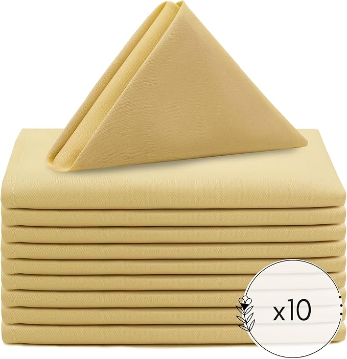 Your Chair Covers Cloth Polyester Napkins, 20 x 20 Inch, Washable Dinner Fabric Linen Napkins with Hemmed Edges for Restaurant, Wedding and Holiday Pack of 10 (Pastel Yellow)