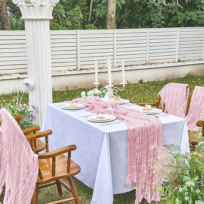 IVAPUPU 6 Pcs Cheesecloth Table Runner - 10ft Pink Spring Boho Gauze Cheese Cloth Table Runners for Baby Shower Decorations Wedding Party Summer Garden Farmhouse Decor