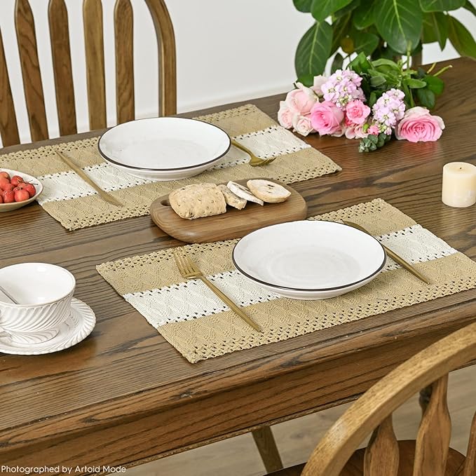 Artoid Mode Burlap Brown Farmhouse Rustic Placemats Set of 6,12x18 Inch Seasonal Hollow Table Mats Party Kitchen Dining Decoration