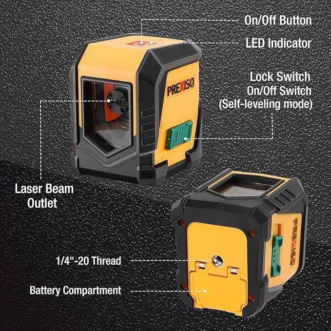 PREXISO Laser Level with Tripod, 65Ft Self Leveling Cross Line Laser Level, Green Line leveler Tool for Hanging Pictures, Home Renovation with LED Indicator & 2 AA Batteries (31-1/2 inch Tripod)