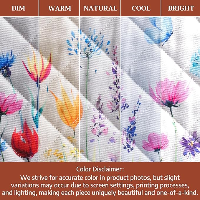 Maison d' Hermine Pot Holders 100% Cotton Heat Resistant Potholders 8" x 8" Hot Pads with Loop BBQ Baking Gifts for Mothers Day Handling Hot Pans Spring/Summer (Pack of 1, Flower in The Field)