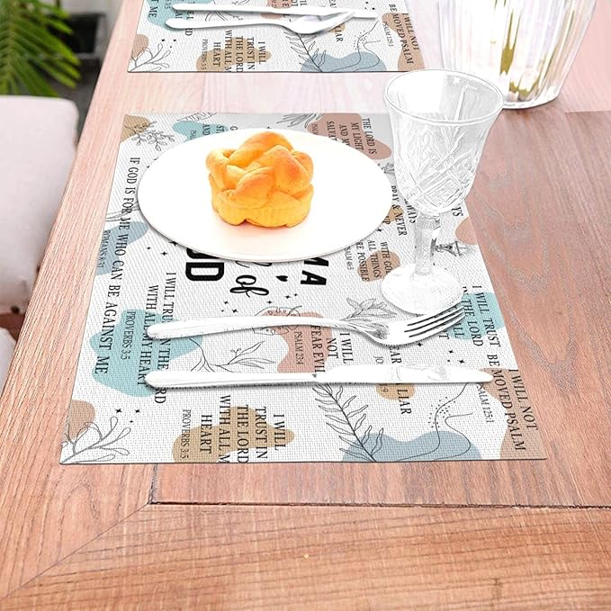 Christian Placemats Set of 4, Washable God Table Place Mats for Kitchen Holiday Party Farmhouse Decor Religious Happy Easter Day Decorative Place Mats 12"x18"
