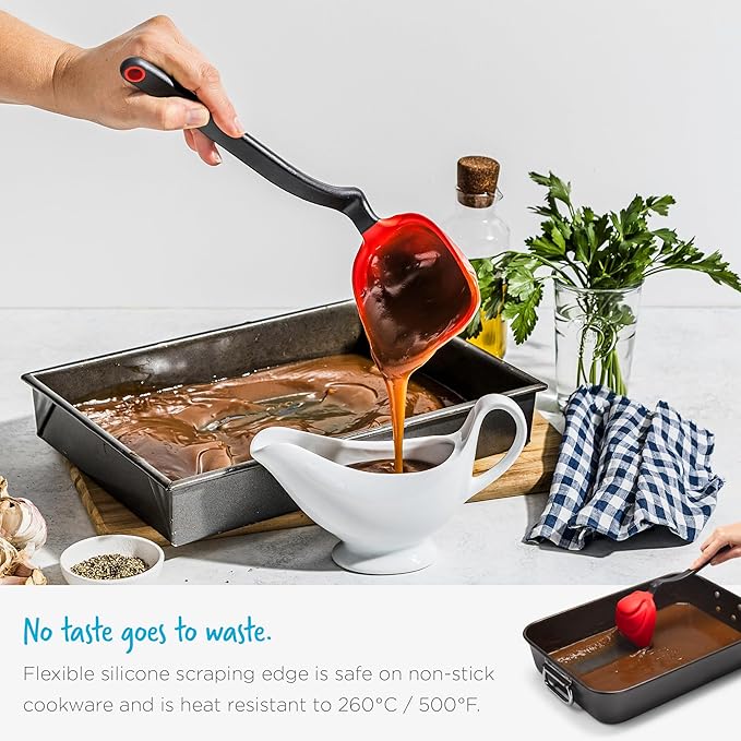 Dreamfarm Fladle Fold-Flat, Space-Saving Serving & Cooking Ladle Measures up to 1/2 Cup with Silicone Scraping Squeegee-Tip - 12" Black