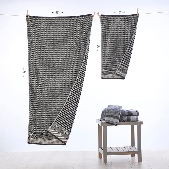 SKL Home Lewis 100% Cotton Premium Bath Towel, 600 GSM, Soft & Absorbent, Reversible Jacquard, Black
