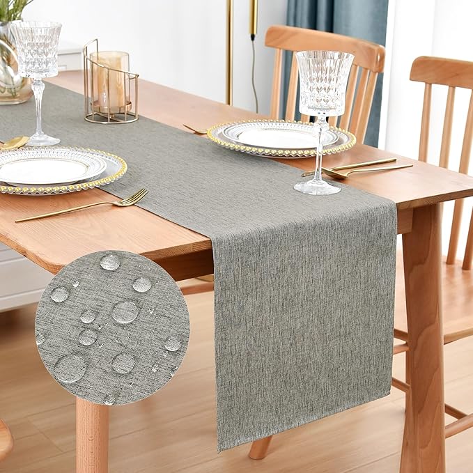 Farmhouse Rustic Table Runner Grey Faux Linen Table Runners Water Resistant Table Runner 60 inches Long for Living Room Dresser Bedroom Kitchen Dining Party 13x60 Inch