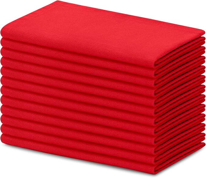 Blue Needles Solid Cloth Napkins Set of 12 Red 100% Cotton Dinner Napkins 18x18 inches - Soft, Reusable, Absorbent & Washable Linen, Ideal for Spring Summer Easter Events Parties & Everyday Use